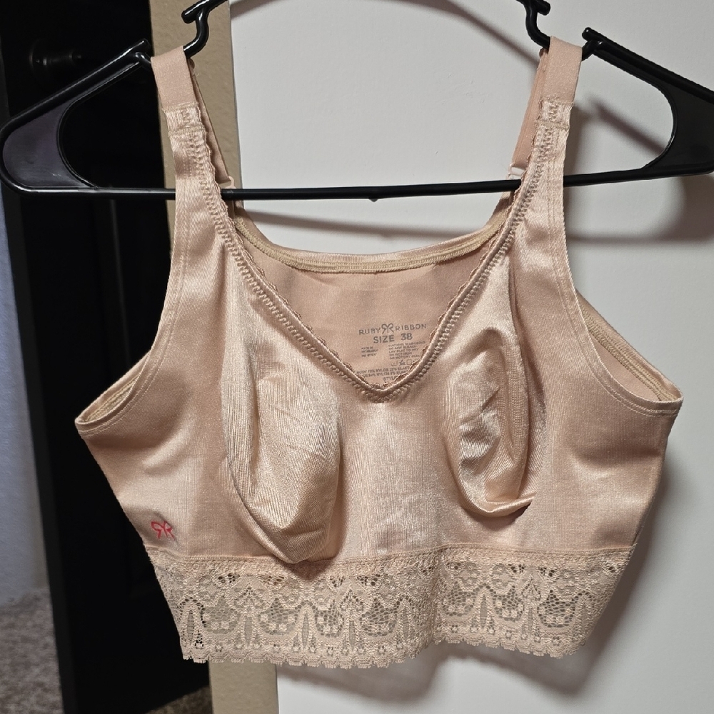 Ruby Ribbon Cream Lace Trim Bra
